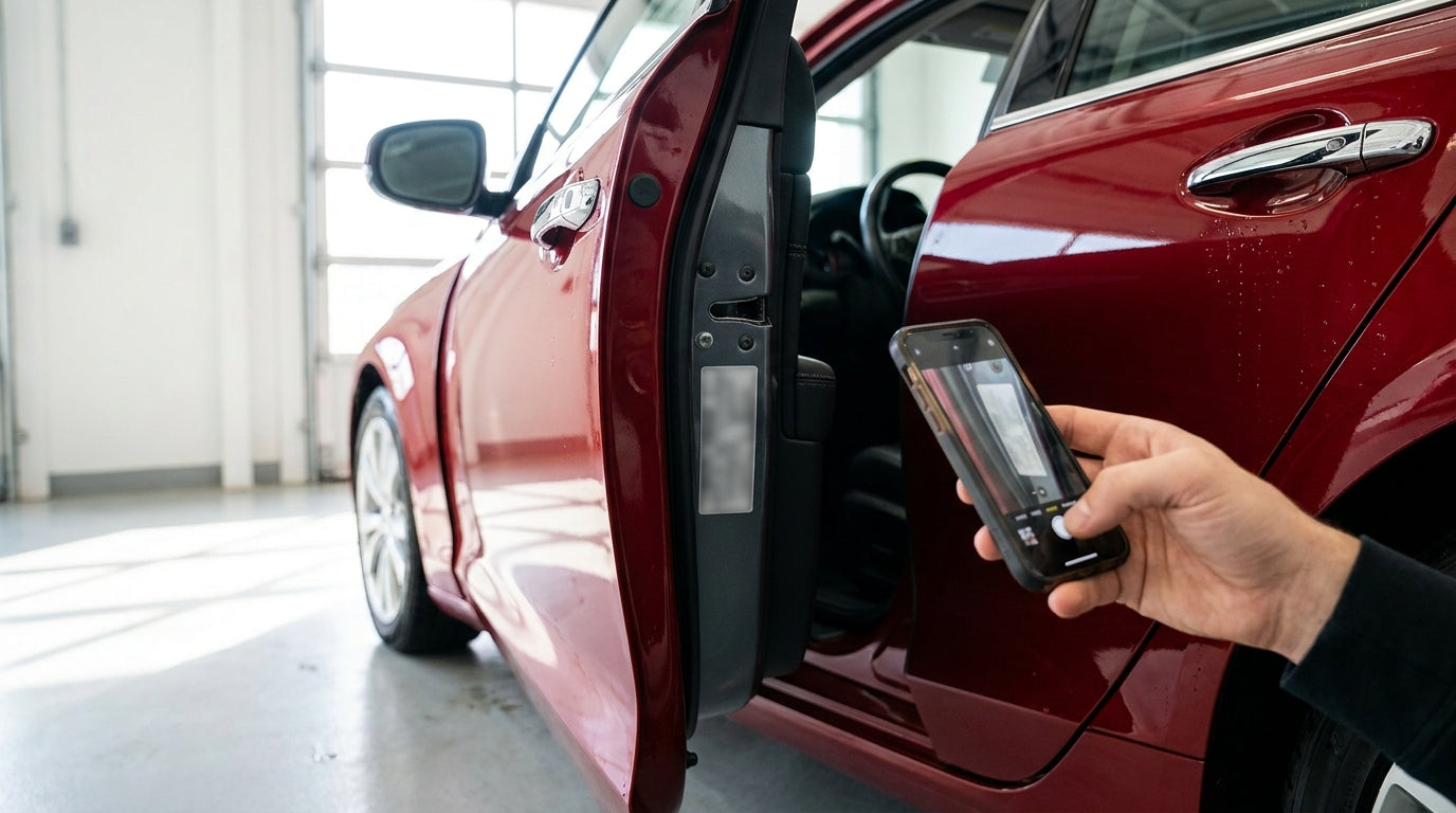 Photographing the paint code sticker in a car door jamb